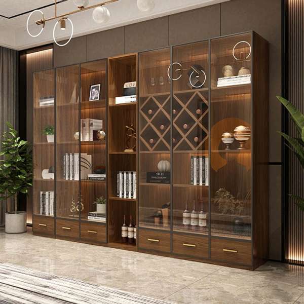 Tủ rượu cánh kính khung gỗ MDF chống ẩm vân gỗ nâu TU18